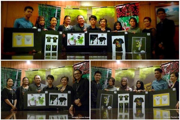 Winners posing with their winning festival (Borneo Jazz and Rainforest World Music Festivals) t-shirt design