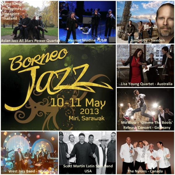 Photo collage of bands performing at Borneo Jazz Festival 2013