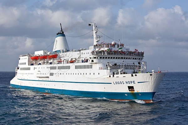 MV Logos Hope sailing into Kuching Sarawak