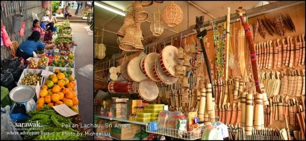 Picture combo of local native market scenes at Lachau Bazaar | Kuching Sarawak Malaysia Borneo