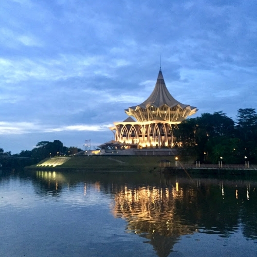 Sunset River Cruise - Night view of State Assembly Building aka DUN