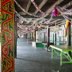 Rumh Nyuka longhouse verandah Ulu Sarikei Sarawak Malaysia Borneo