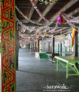 Rumh Nyuka longhouse verandah Ulu Sarikei Sarawak Malaysia Borneo