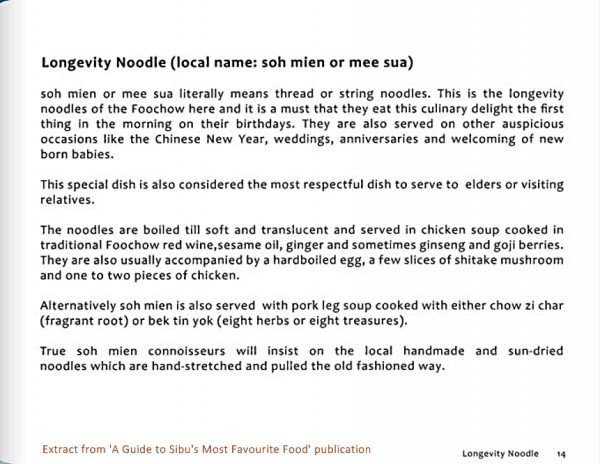 Extract of longevity noodle from Sibu Food Guide