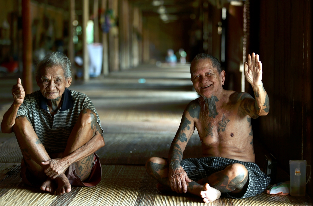 Two elderly Ibans at their longhouse batang ai