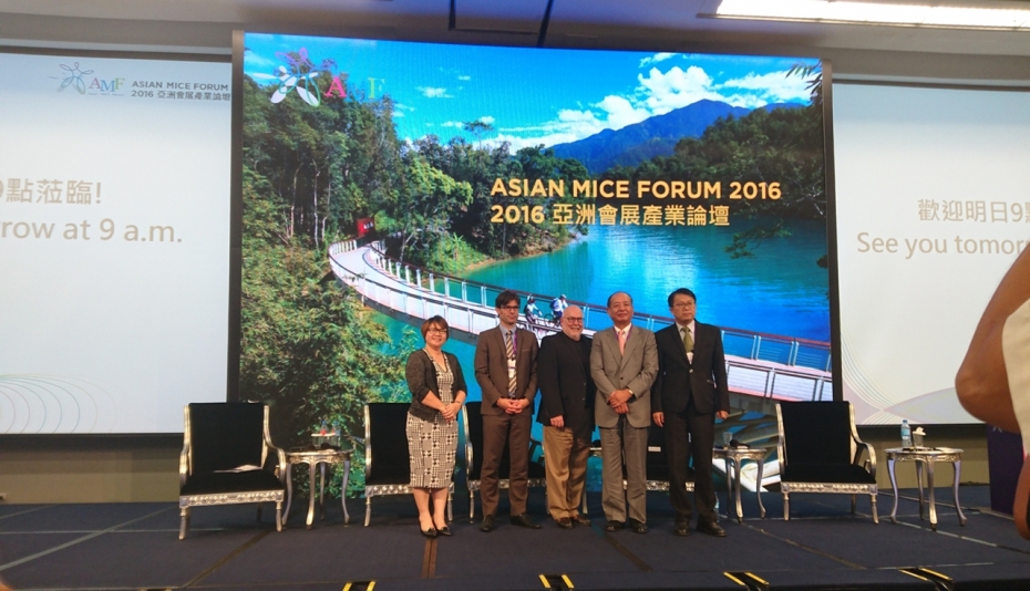 Photo shows Mary Wan Mering with other presenters at Asian MICE Forum.