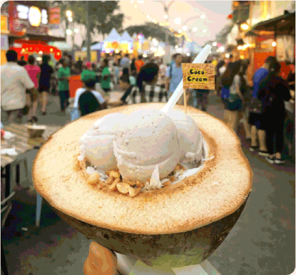 Coconut ice cream inside a coconut