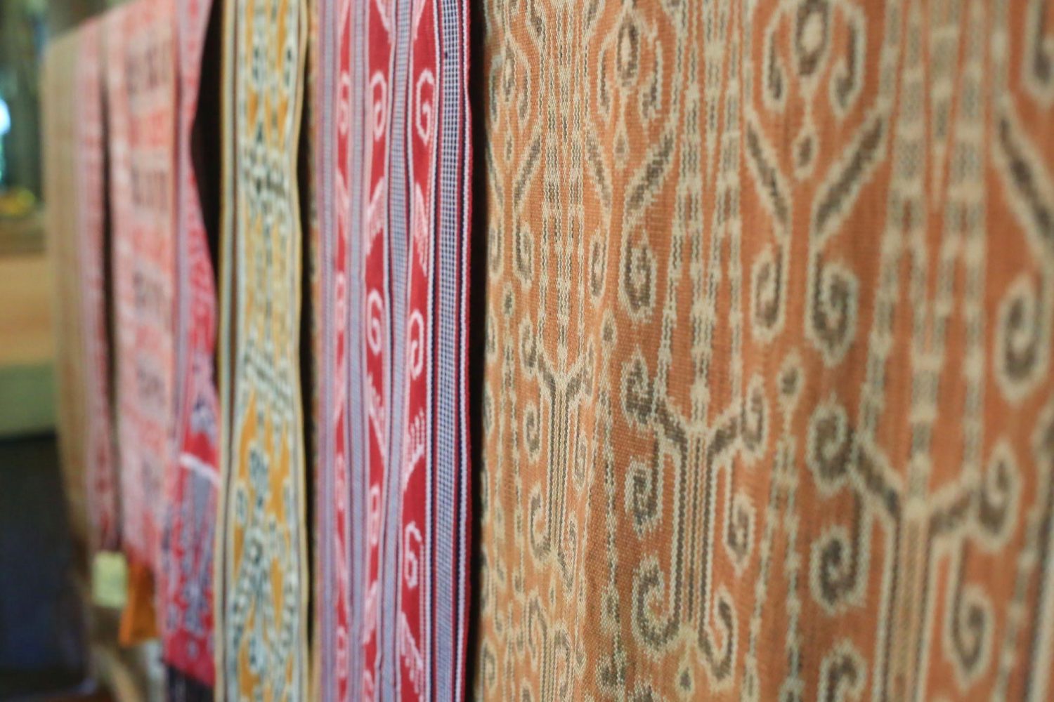 The intricate pua kumbu patterns and designs sprawled out artistically.